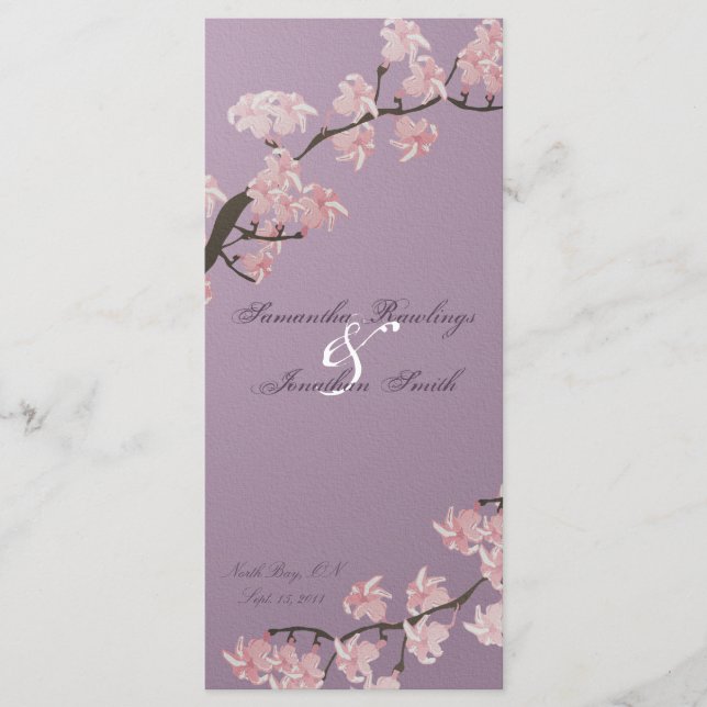 Hochzeitsprogramm Elegante Lila Rosa Kirschblüte Programm (Vorderseite)