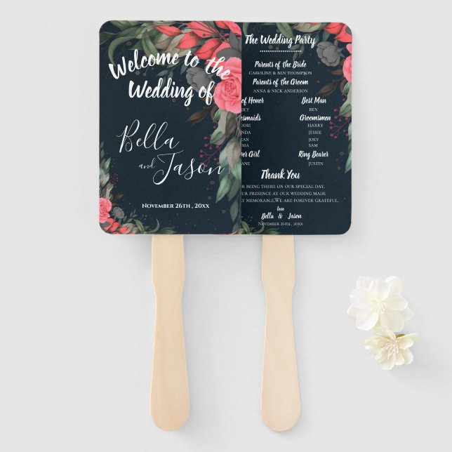 Hochzeitsprogramm Elegante Peach Orange Floral Fächer (Vorne und Hinten)