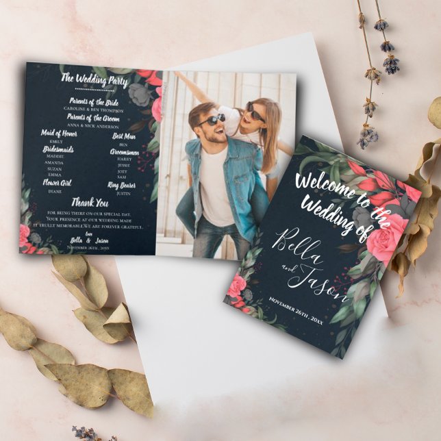 Hochzeitsprogramm Elegante Peach Orange Floral Programm (Wedding Program Elegant Peach Orange Floral wedding )