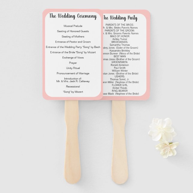 Hochzeitsprogramm Fan beliebiger Farbe, die als ro Fächer (Vorne und Hinten)