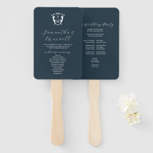 Hochzeitsprogramm Fan Navy Blue Classic Monogram Fächer