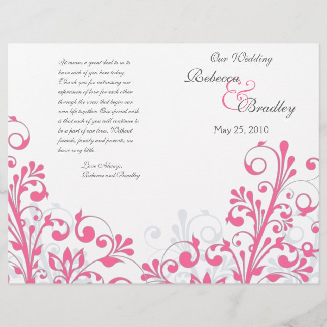 Hochzeitsprogramm für Abstrakte Blumen in Pink und (Vorderseite)
