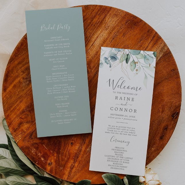 Hochzeitsprogramm für Airy Greenery und Gold Leaf Programm (Von Creator hochgeladen)