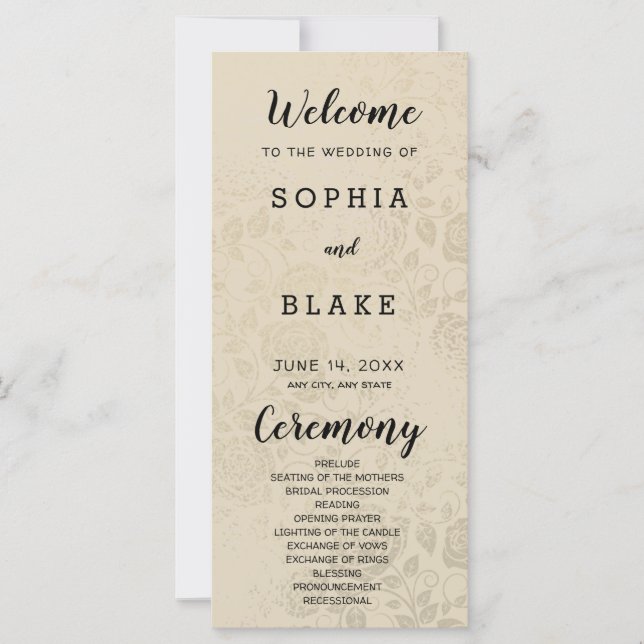 Hochzeitsprogramm für alte Rose (Vorderseite)