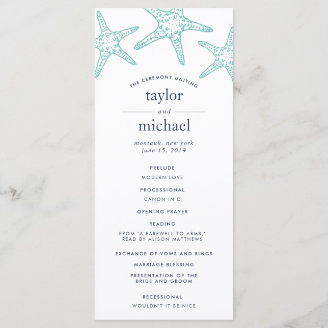Hochzeitsprogramm für Aqua & Navy Programm (Vorderseite)