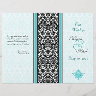 Hochzeitsprogramm für Aqua und Black Damask