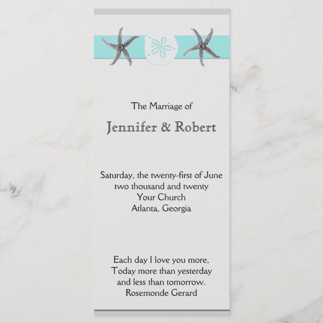 Hochzeitsprogramm für Aqua und Gray Band Programm (Vorderseite)