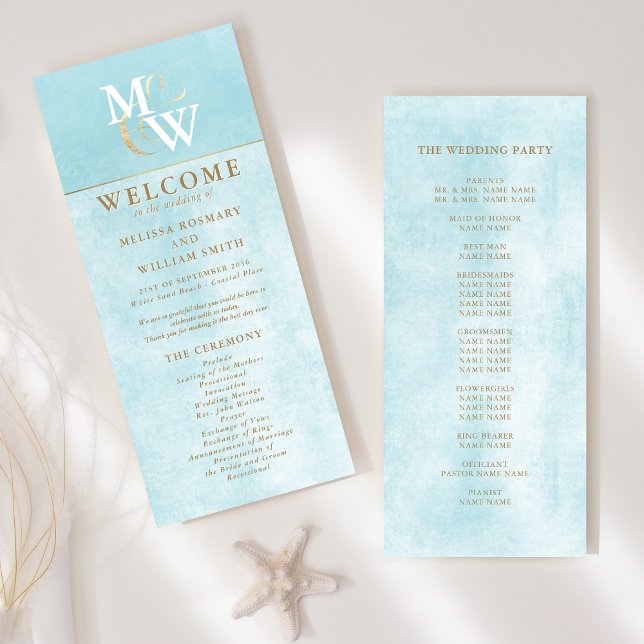 Hochzeitsprogramm für Aquamarines Monogramm-Hochze (Von Creator hochgeladen)