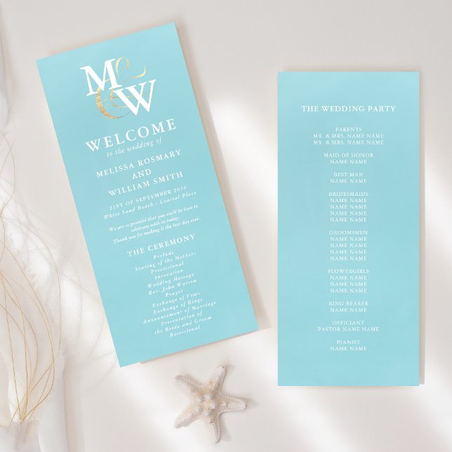 Hochzeitsprogramm für Aquamarines Monogramm-Hochze (Von Creator hochgeladen)