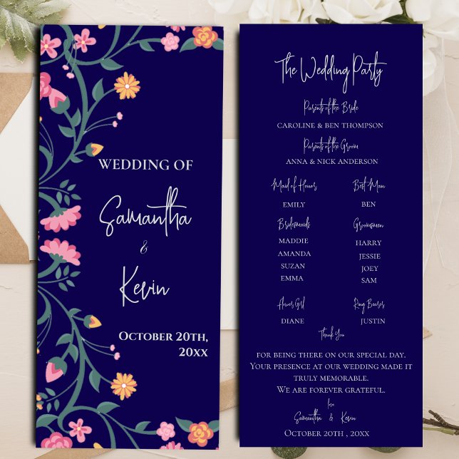 Hochzeitsprogramm für Aquarellbilder Einladung (Watercolor Colorful Floral Frame Wedding Program)