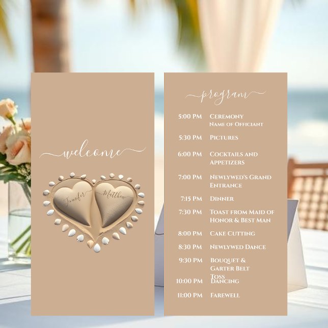 Hochzeitsprogramm für Beach Wedding Sand Heart (Beach Wedding Sand Hearts Wedding Program)