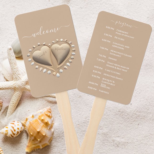 Hochzeitsprogramm für Beach Wedding Sand Heart Fächer (Beach Wedding Sand Hearts Wedding Program Hand Fan )
