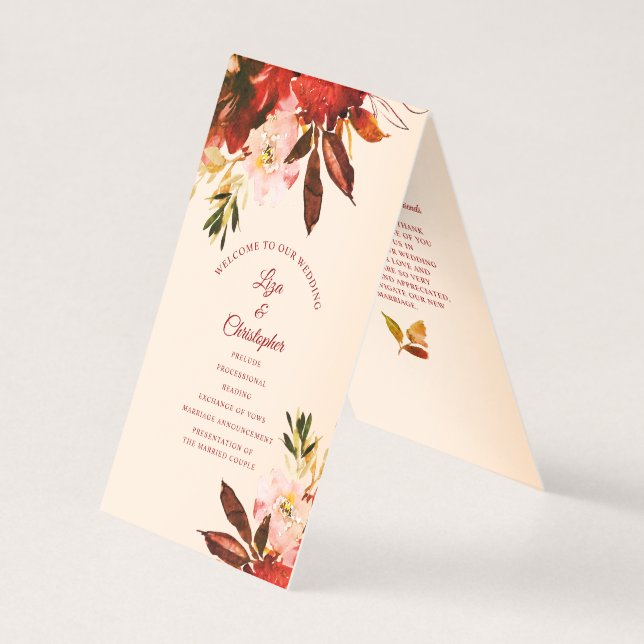 Hochzeitsprogramm für Bläserblüten im Herbst (Vorderseite)