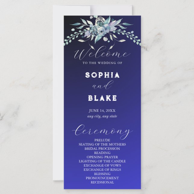 Hochzeitsprogramm für Blau und Grüne Blüten (Vorderseite)