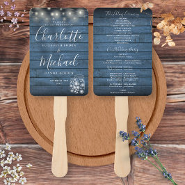 Hochzeitsprogramm für blaue Rustikal-Holz-String-L Fächer