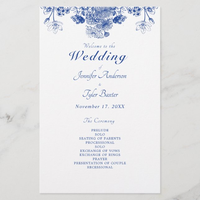 Hochzeitsprogramm für blaue und weiße China (Vorderseite)