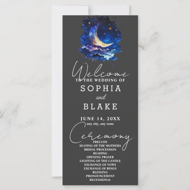 Hochzeitsprogramm für Blauen und Gelben Halbmond (Vorderseite)