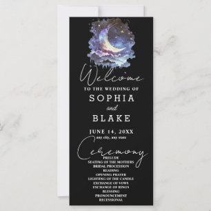 Hochzeitsprogramm für Blauen und Gold Crescent Moo