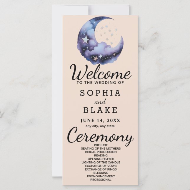 Hochzeitsprogramm für Blauen und Schwarzen Halbmon (Vorderseite)