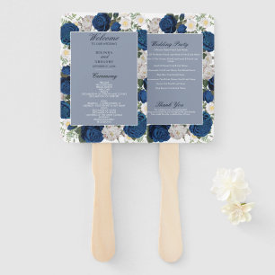 Hochzeitsprogramm für Blauflora-Wasserfarben Fächer