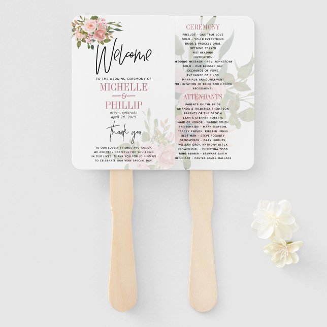 Hochzeitsprogramm für Blumenblüten und Rose Fächer (Vorne und Hinten)