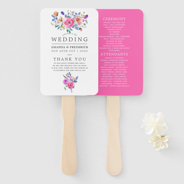 Hochzeitsprogramm für Blumenkohl in Pink Fächer (Vorne und Hinten)