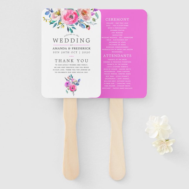 Hochzeitsprogramm für Blumenkohle in heißen Rosa Fächer (Vorne und Hinten)