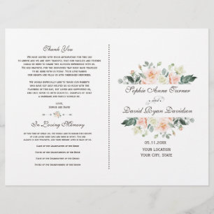 Hochzeitsprogramm für Blush White Cream Floral