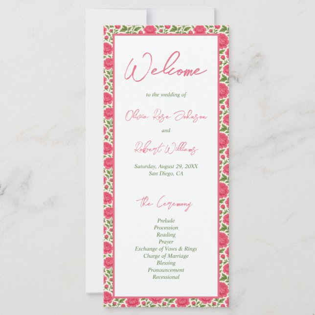 Hochzeitsprogramm für blutrosa Blume (Vorderseite)