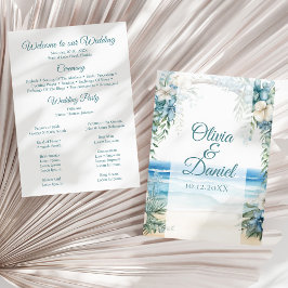 Hochzeitsprogramm für Boho Beach Blue Floral Arch Programm
