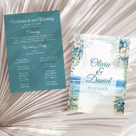 Hochzeitsprogramm für Boho Beach Blue Floral Arch Programm