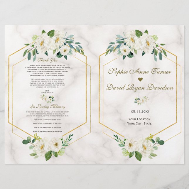 Hochzeitsprogramm für Burgund-Navy-Gold-Rahmen (Vorne)