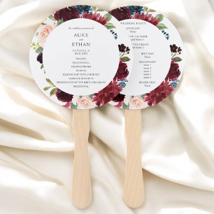 Hochzeitsprogramm für Burgund und Navy Fächer