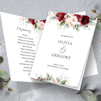 Hochzeitsprogramm für Burgund und Rosa Blüten