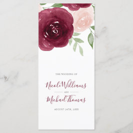 Hochzeitsprogramm für Burgunder Wasserfarben Programm