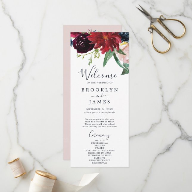 Hochzeitsprogramm für den Herbst Programm (Vorderseite/Rückseite Beispiel)