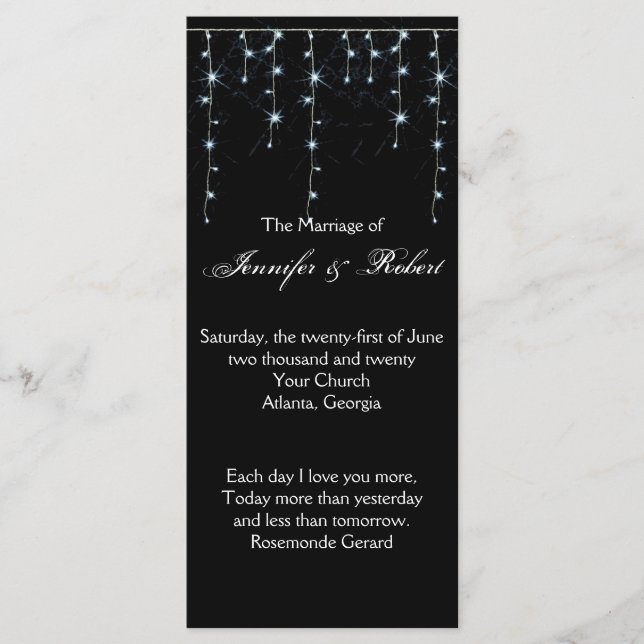 Hochzeitsprogramm für den Weingarten Mitternacht Programm (Vorderseite)