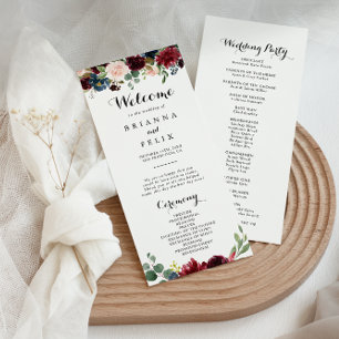 Hochzeitsprogramm für die Rustikal-Burgund-Kalligr Programm