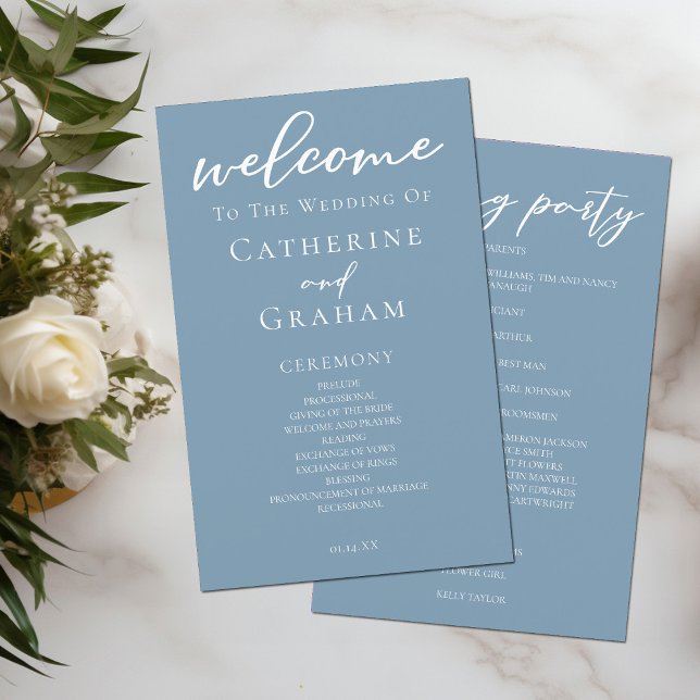 Hochzeitsprogramm für dutzende blaue weiße Script- (Von Creator hochgeladen)