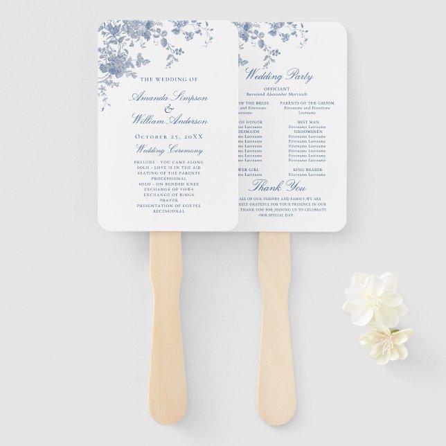 Hochzeitsprogramm für Elegant Blue France Blume Fächer (Vorne und Hinten)