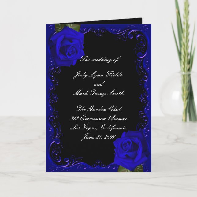 Hochzeitsprogramm für Elegant Goth Blue Rose Programm (Vorderseite)