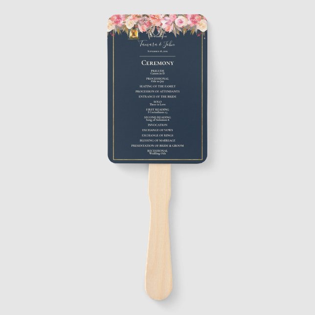 Hochzeitsprogramm für elegante blaue Korallenbeleu Fächer (Vorderseite)
