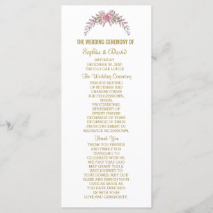 Hochzeitsprogramm für elegante Blush Bloral Gold F Programm