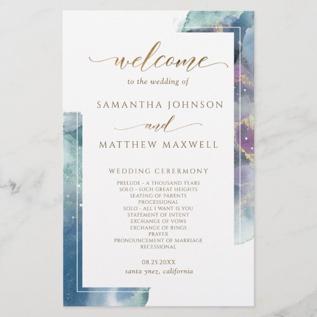 Hochzeitsprogramm für elegante Celestial Watercolo (Vorderseite)