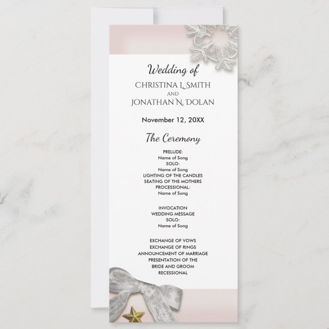 Hochzeitsprogramm für elegante Schneeflocken Einladung (Vorderseite)