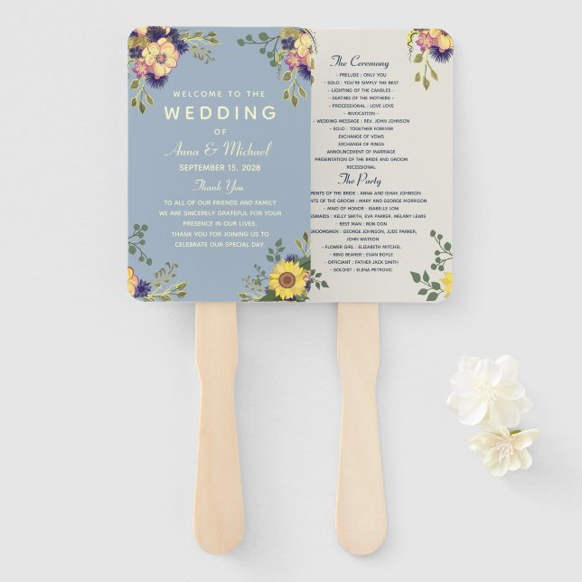 Hochzeitsprogramm für elegante Wasserfarben-Blume Fächer (Vorne und Hinten)
