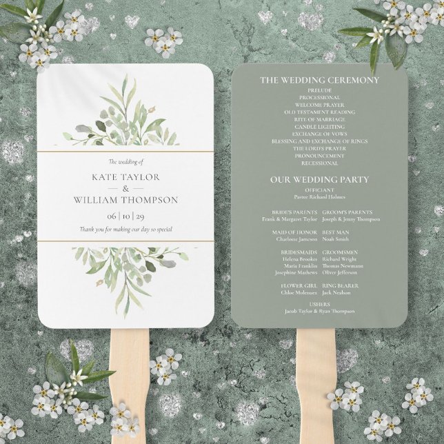 Hochzeitsprogramm für elegante Wasserfarben Fächer (Elegant Watercolor Greenery Wedding Program Hand Fan
)