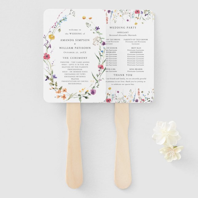 Hochzeitsprogramm für Elegante Wilde Blume Fächer (Vorne und Hinten)