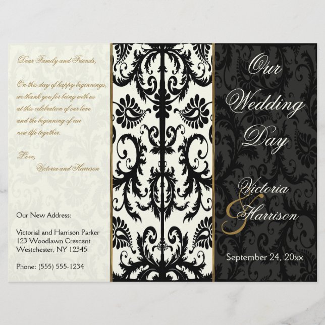 Hochzeitsprogramm für Elfenbein, Gold und schwarze (Vorderseite)