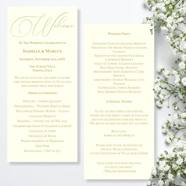 Hochzeitsprogramm für Elfenbein und Gold Programm (Ivory & Gold Wedding Program)
